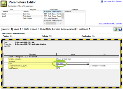 Parameters Editor with the FSoE value circled